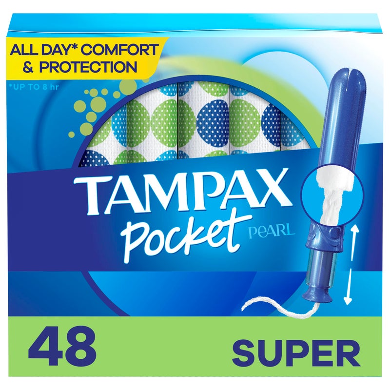 Tampax Pocket Pearl Tampons with LeakGuard Braid Super Absorbency Unscented 16 Count x 3 Packs 48 Count Total